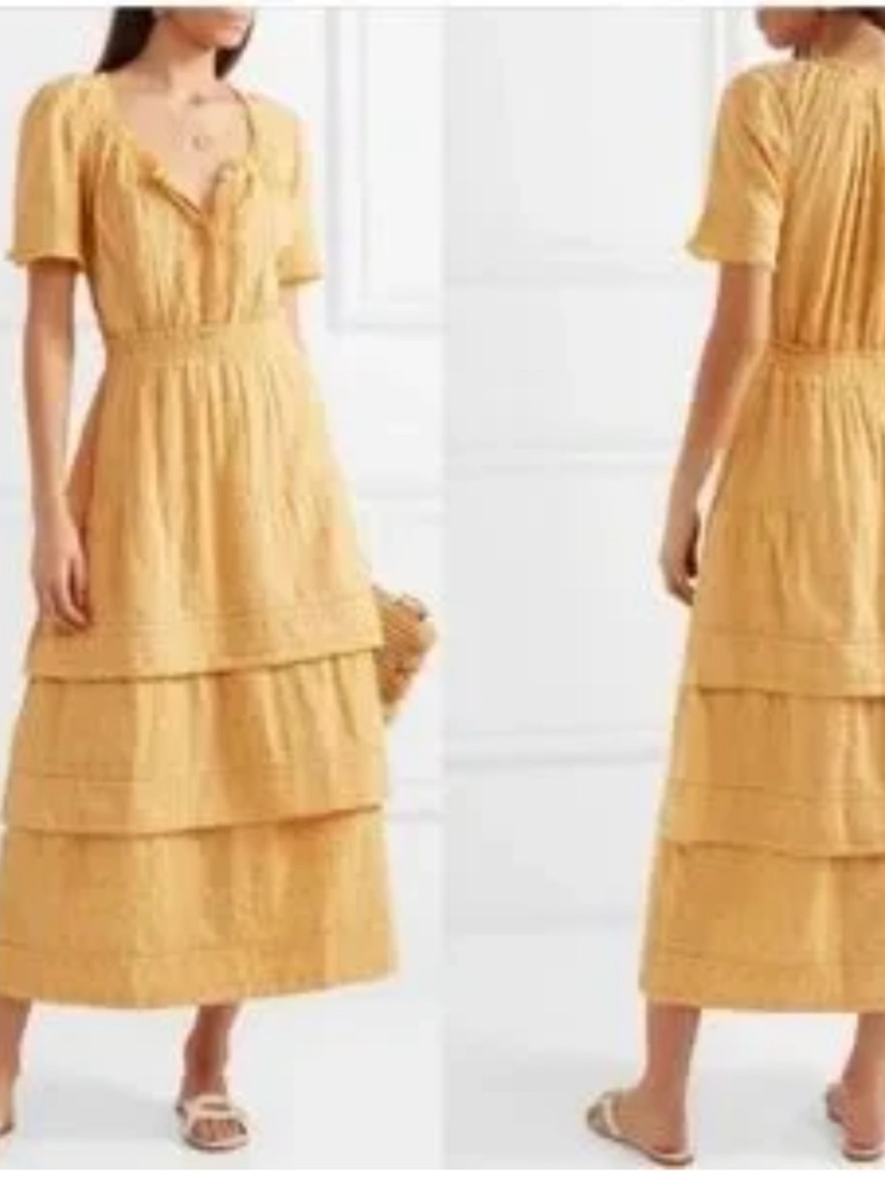 Sweet Cottagecore LoveShackFancy Mustard Yellow Ruffle Maxi Dress - Picture 2 of 5